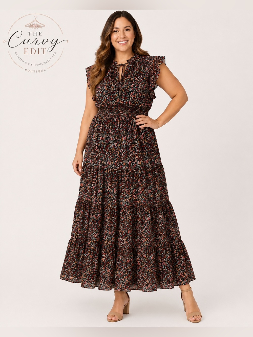 BB Dakota Steve Madden Floral Tiered Maxi Dress Large Ruffle Western Boho